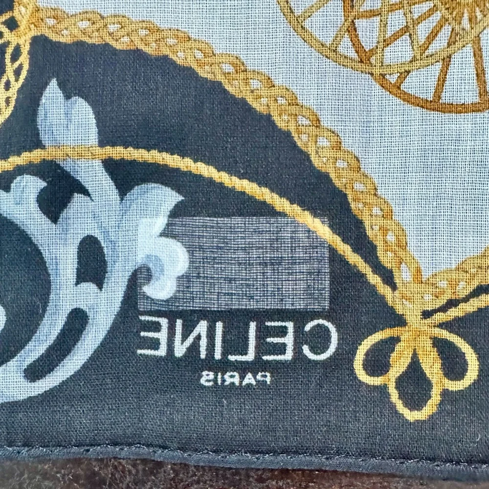 Celine Handkerchief Scarf with Carriage and Chain Design